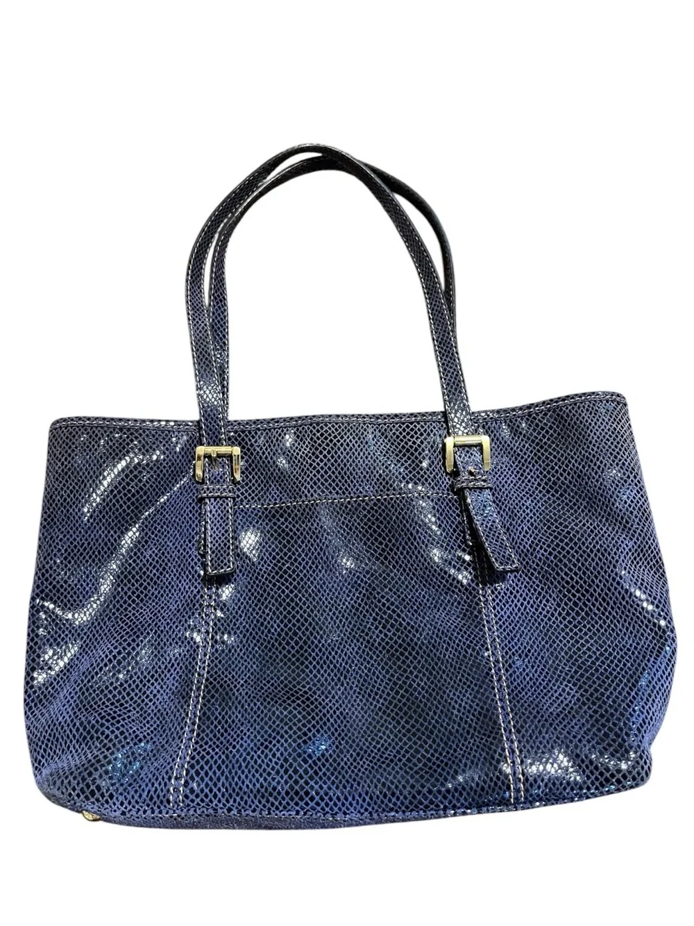 Michael Kors Navy Textured Shoulder Tote with Gold Plaque